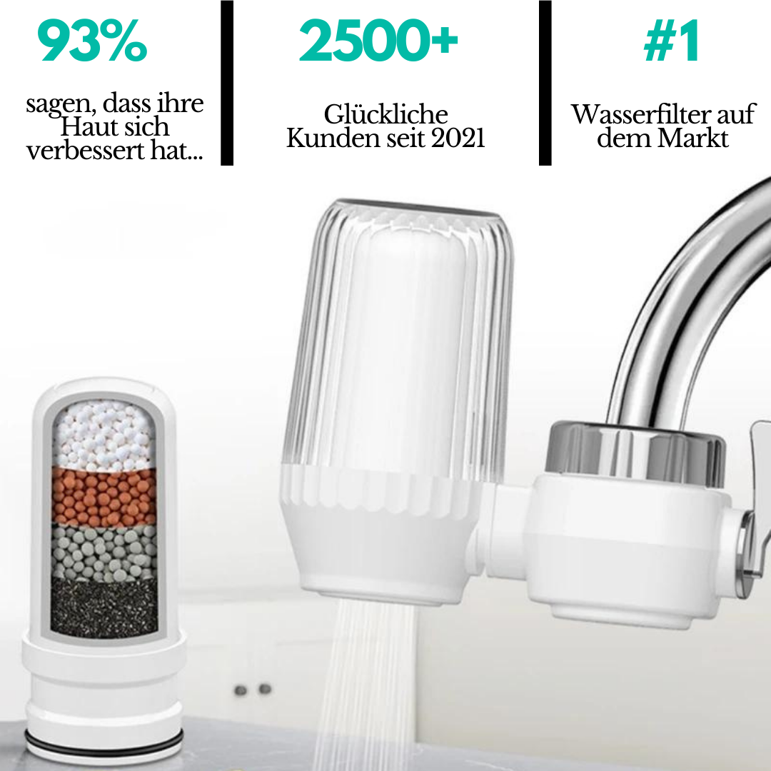 Wasserfilter für Wasserhahn, weiß, verbessert Haut, über 2500 Kunden, Marktführer.