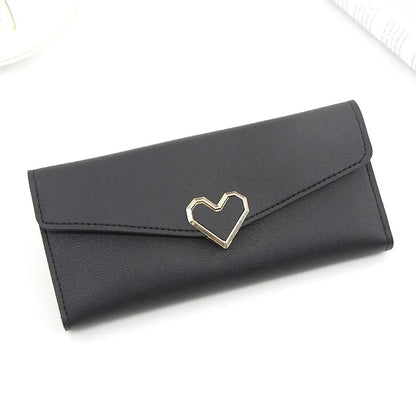 Schwarze Damen-Geldbörse aus Leder mit Herzverschluss, elegant und stilvoll.