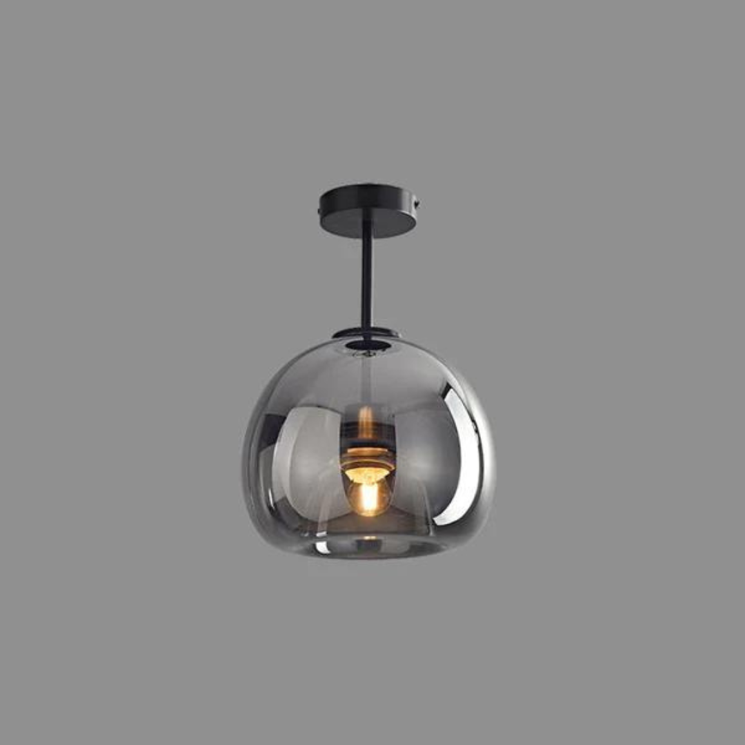 Moderne schwarze Pendelleuchte mit transparentem Glas, ideal für Wohnzimmerbeleuchtung.