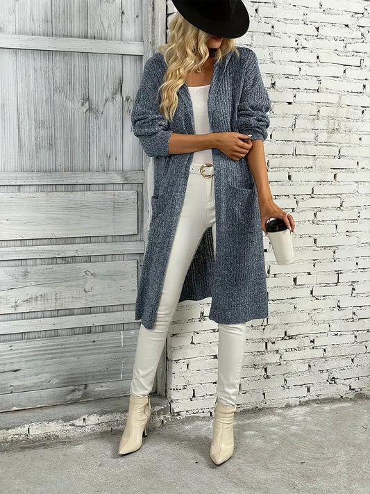 Lång damstickad cardigan för höst och vinter – Elara