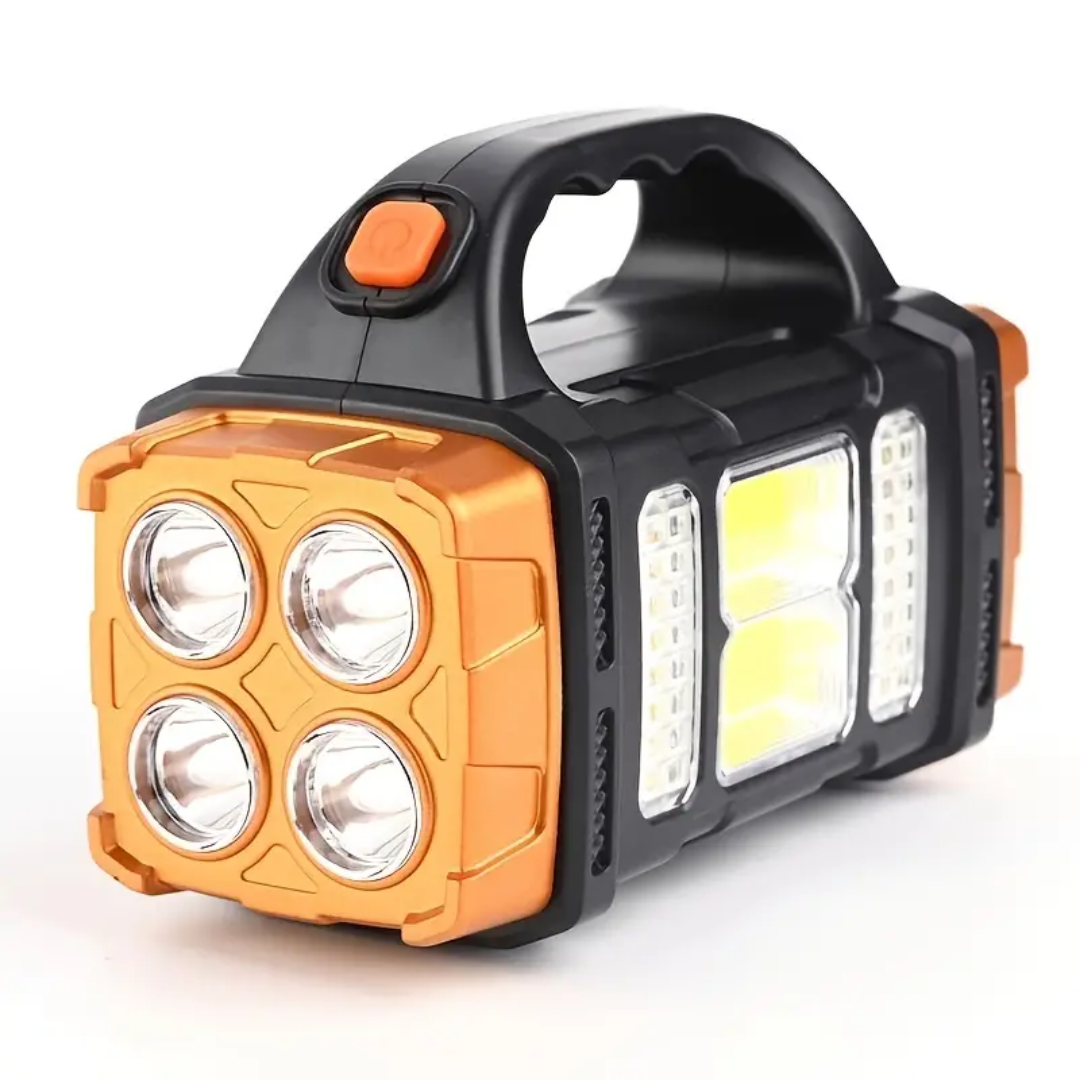 Leistungsstarke LED-Taschenlampe, schwarz-orange, tragbar, wiederaufladbar, Outdoor-Einsatz