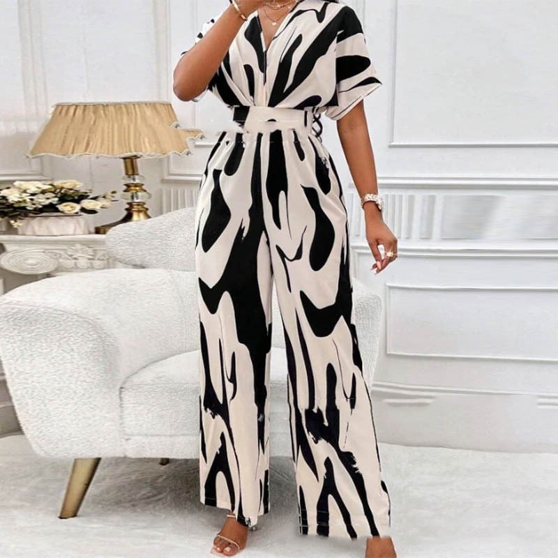 Jumpsuit med sommartryck och V-ringning – Noemi