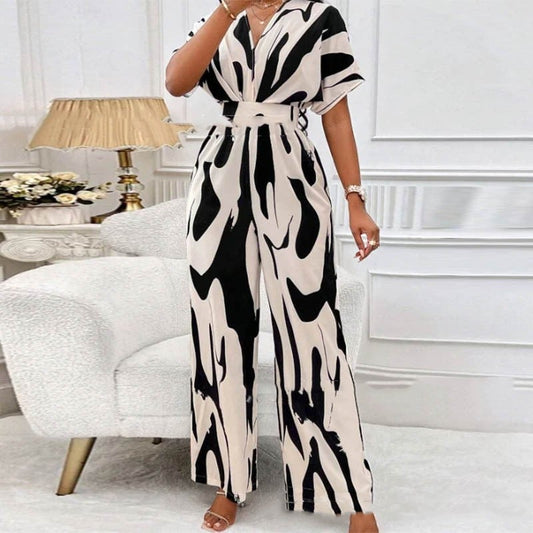 Jumpsuit med sommartryck och V-ringning – Noemi