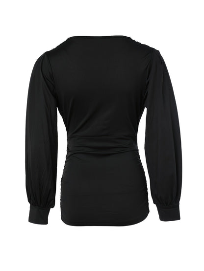 Schwarzes Damen-Langarmshirt, elegantes Design, weicher Stoff, ideal für Freizeit und Büro.