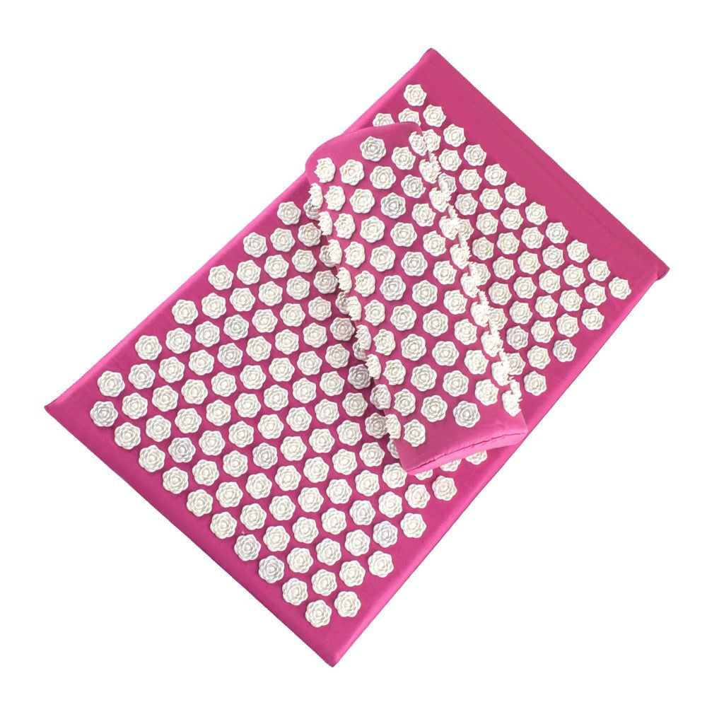Rosa Akupressurmatte mit weißen Lotusblüten, Entspannung, Schmerzlinderung, Yoga Zubehör.