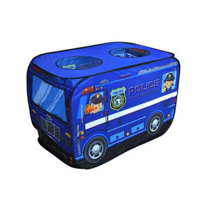Blaues Spielzelt Kinder Polizei LKW, faltbar, Indoor-Spielzeug, mit Cartoon-Design.
