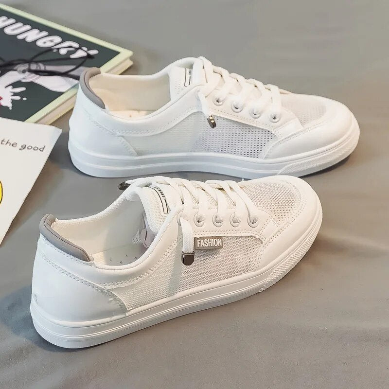 Vita sneakers för damer med mesh-ovandel – Elena