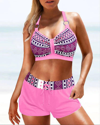 Bikini med hög midja och geometriskt mönster – Serena