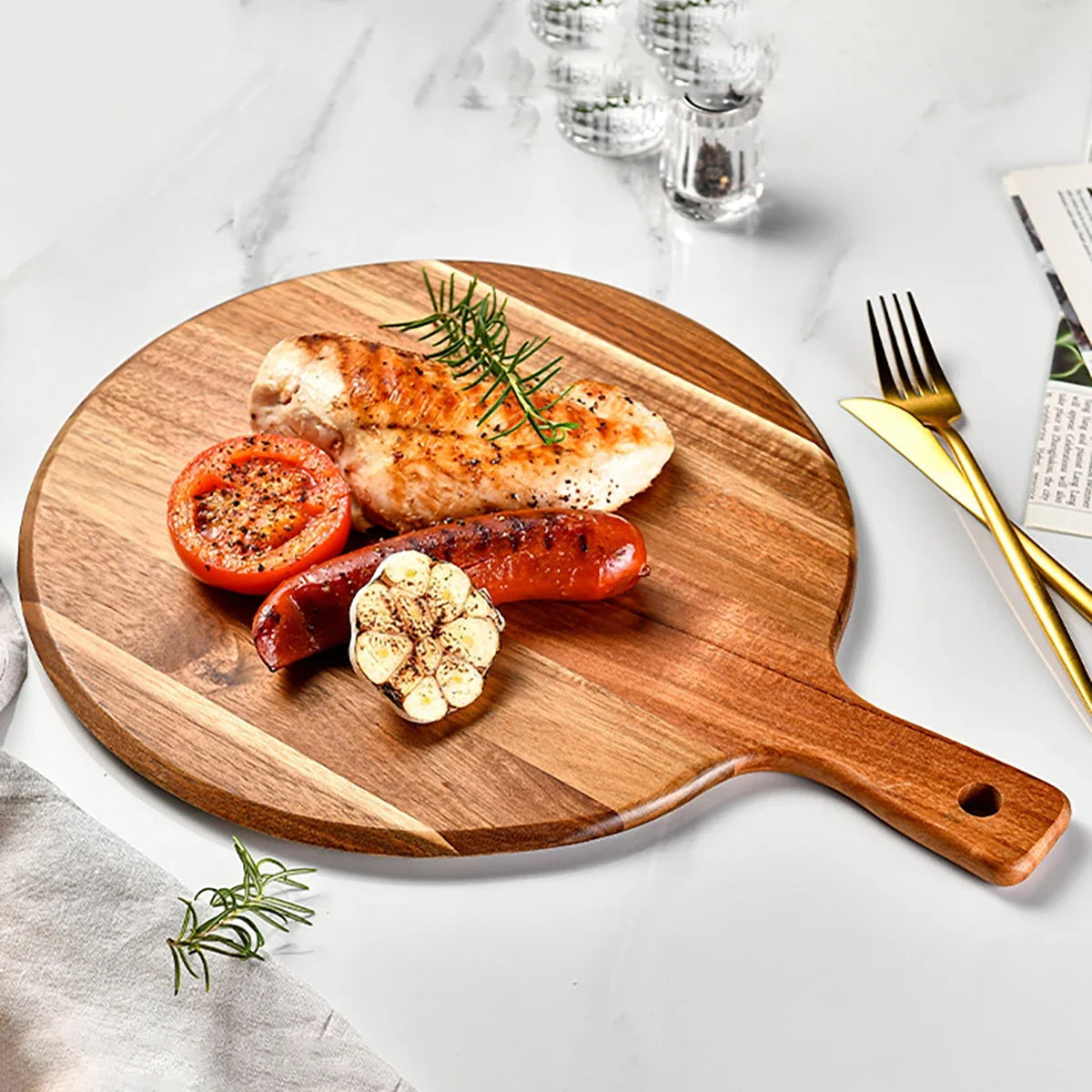 Rund skär- och serveringsbräda i akacieträ - Sienna