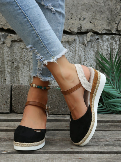 Damen Espadrilles Sandalen, schwarz, Keilabsatz, Jeans, Sommermode, bequem, lässig.