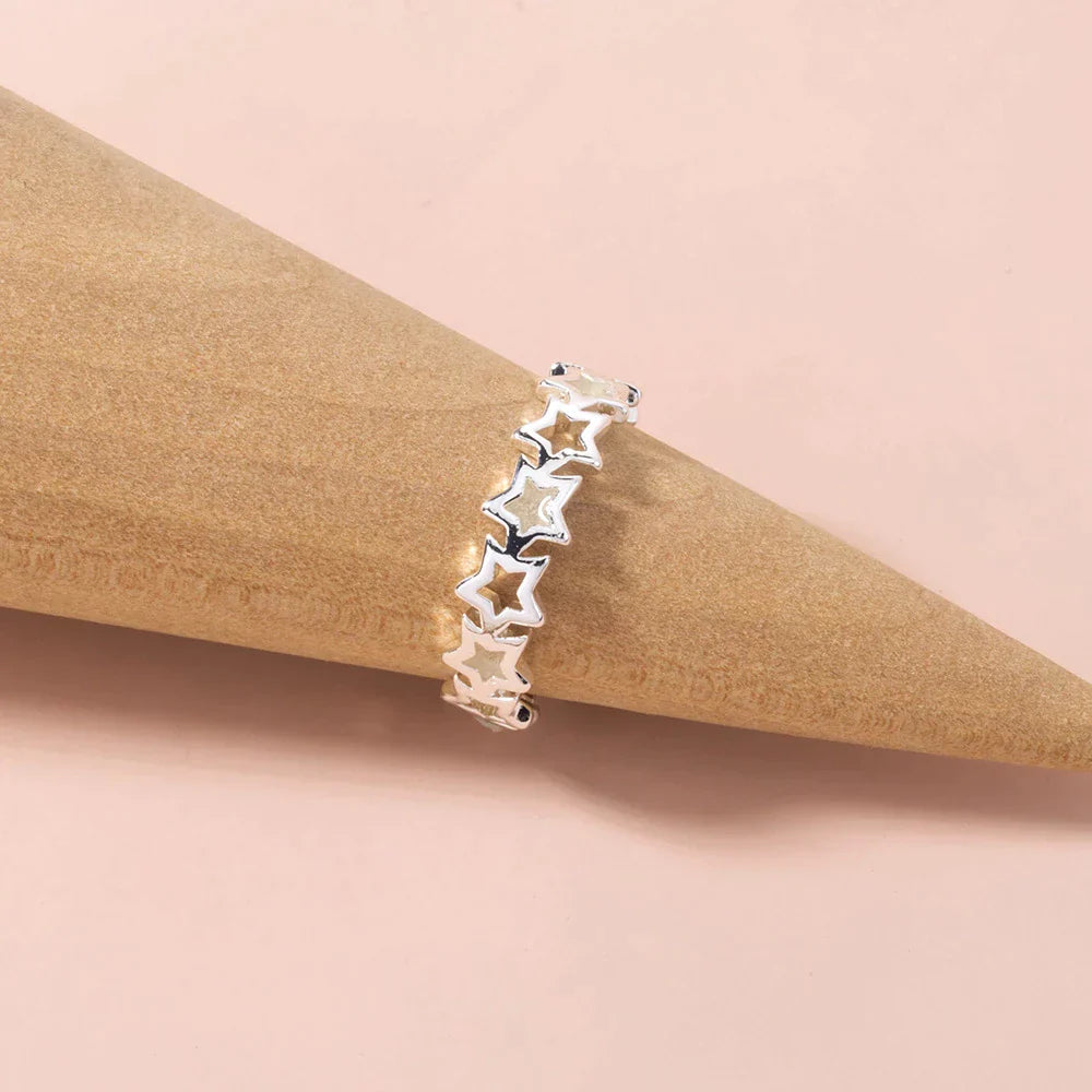 Silberner Sternenring, Damen, modisch, Schmuck, Geschenk, Accessoire, glänzend, elegant