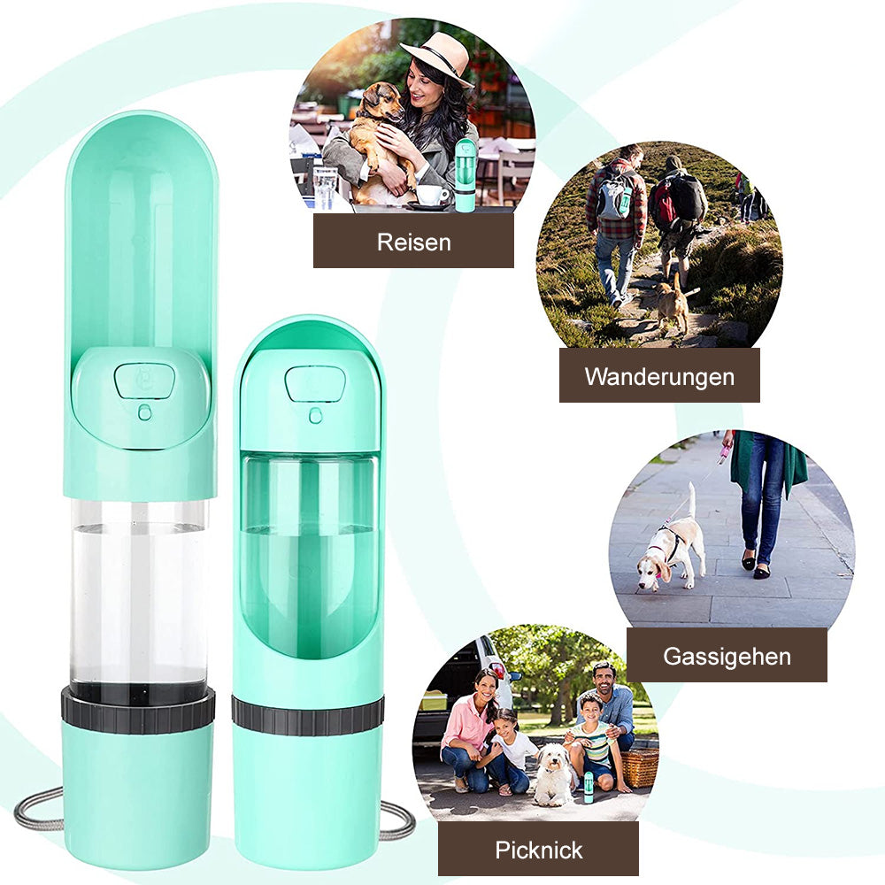 Tragbare Hundewasserflasche, türkis, für Reisen, Wandern, Picknick, Gassigehen.
