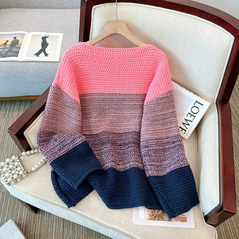 Dam Oversized stickad tröja med patchwork-design – Melina