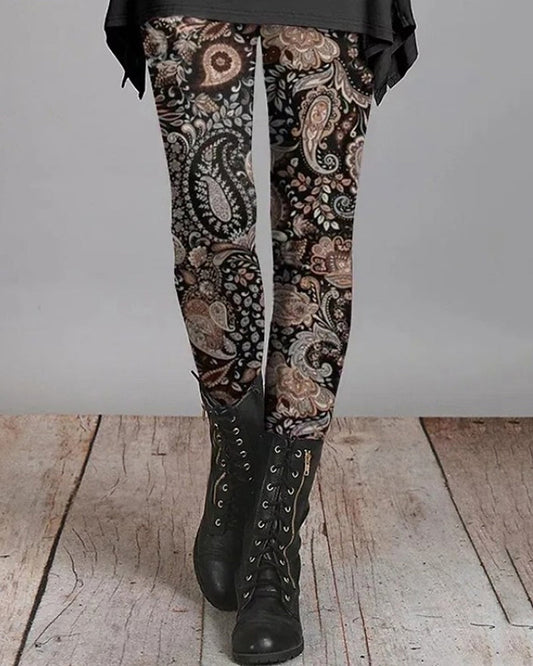 Höstriga bohemiska retro leggings med etniska tryck – Ziva