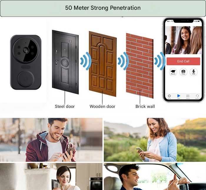 Svart smart Wi‑Fi dörrklocka med kamera – Noctiq