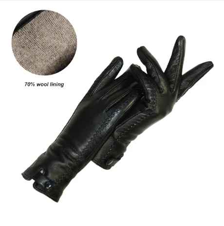 Schwarze Lederhandschuhe mit 70% Wollfutter, elegant, warm, Winteraccessoire.