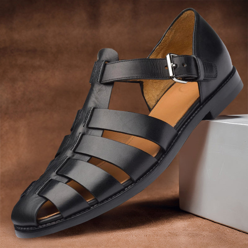 Bekväma herrsandaler i läder med halkfri sula – 50 % rabatt – Milan
