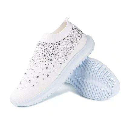 Weiße Damen-Sneaker mit Strass, rutschfeste Sohle, modische Freizeitschuhe.