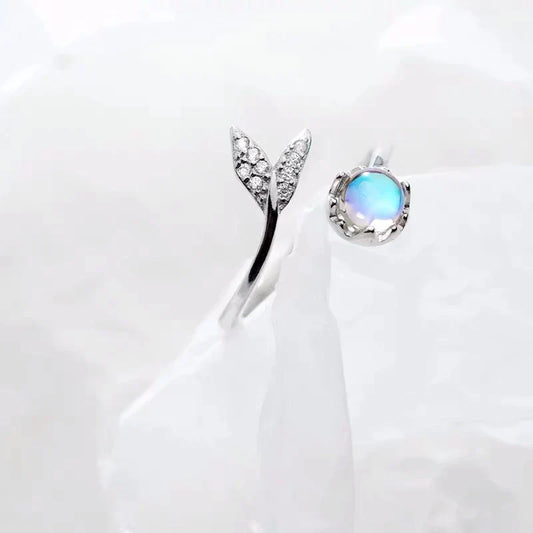 Silberring mit Blattdesign und Opalstein, Damenring, eleganter Schmuck, Geschenkidee