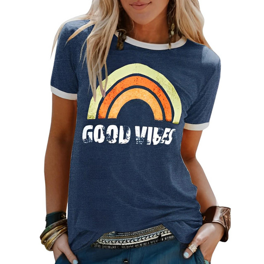 Dam T-shirt med regnbågsprint – Sunny