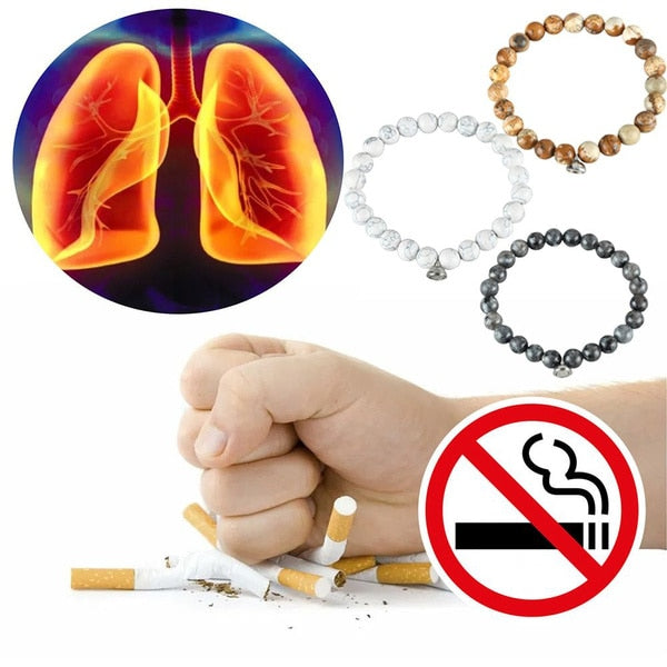 Anti-Raucher-Armband Set, Lungenbild, zerbrochene Zigaretten, Nichtraucher-Symbol.