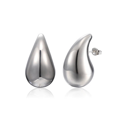 Silberne Tropfen-Ohrringe, glänzend, Edelstahl, modisch, Damen-Schmuck, elegant.