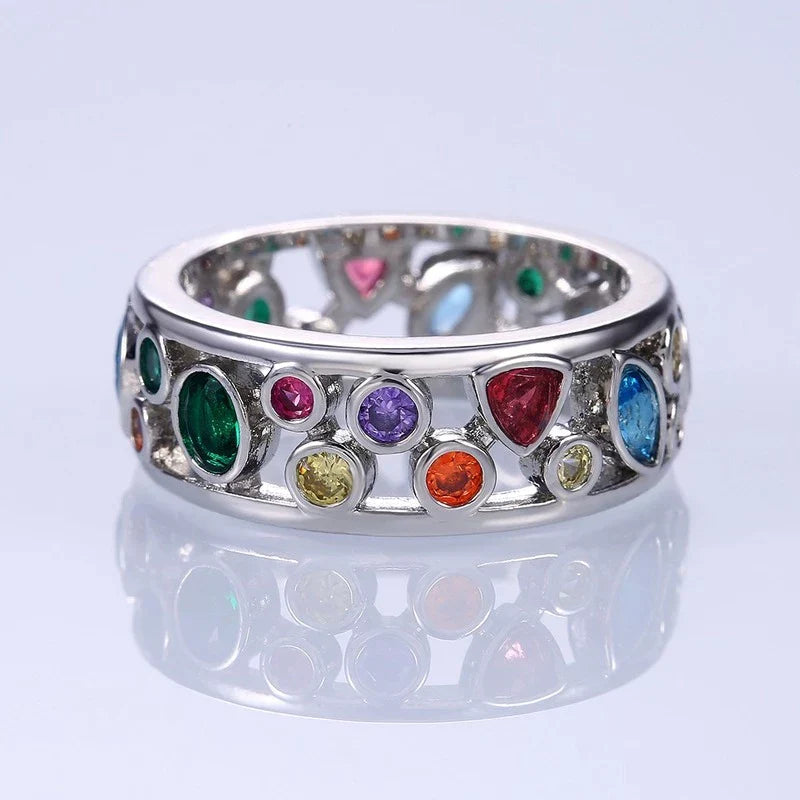 Silberring mit bunten Edelsteinen, Schmuck, Damenring, modisch, Geschenk, Accessoire, elegant