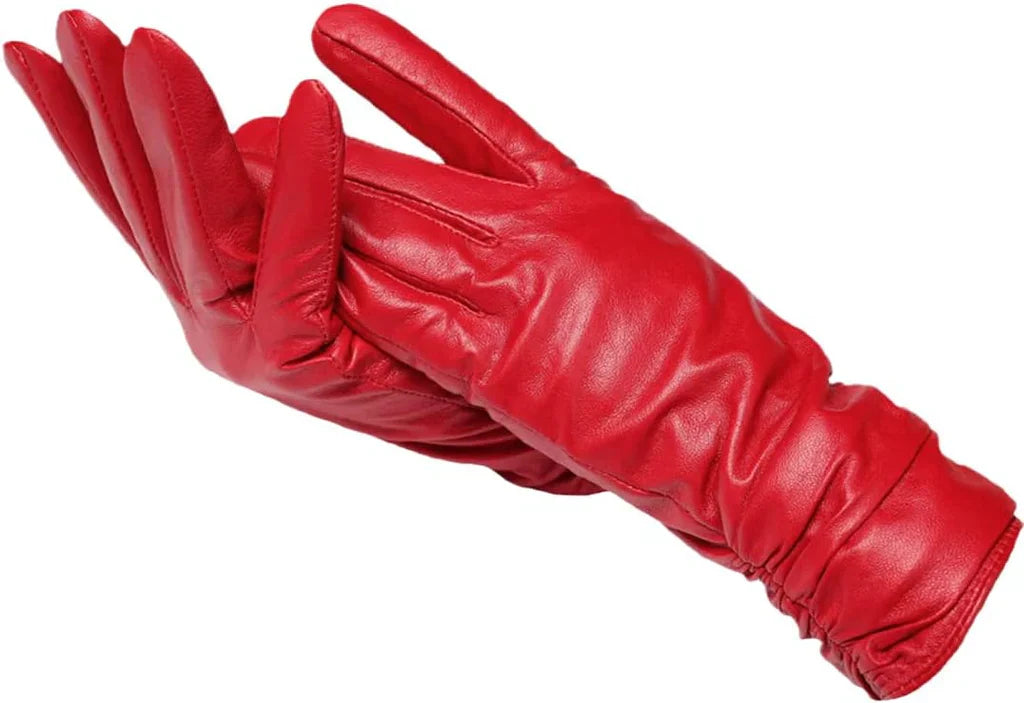 Rote Lederhandschuhe Damen, elegant, warm, Wintermode, Accessoire, hochwertig, stilvoll.