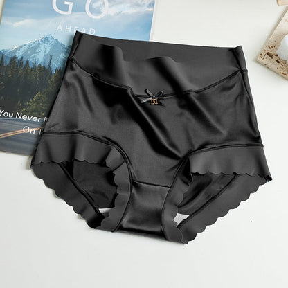 Schwarze Damenunterwäsche, nahtlos, hohe Taille, Satin, bequem, elegant, modisch.
