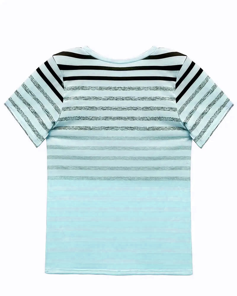 Randig dam T-shirt med rund halsringning och färgövergång – Melia