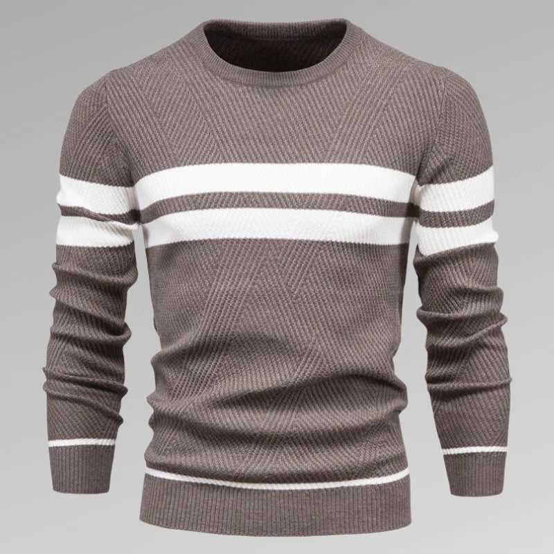 Randig stickad herrtröja med rund hals – Fabio