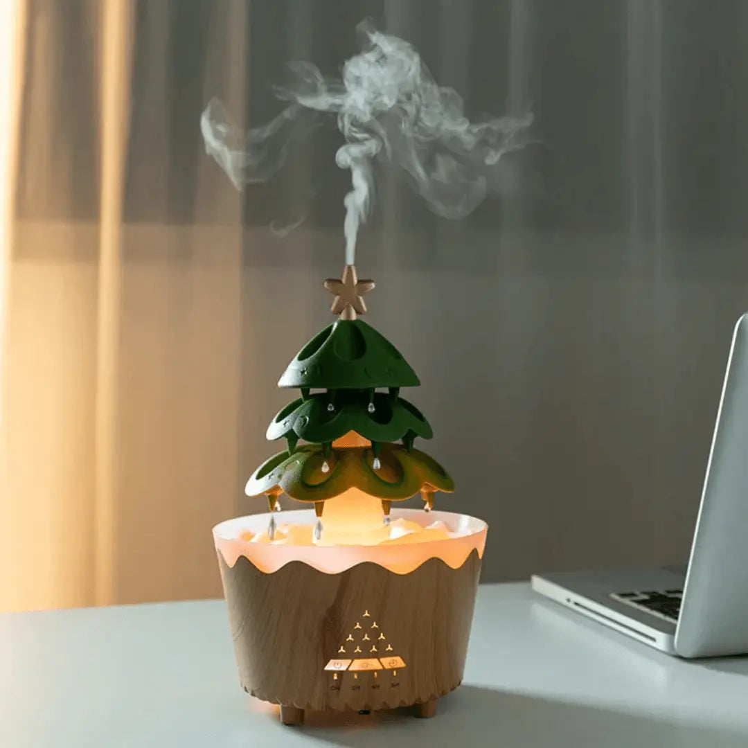 Weihnachtsbaum-Luftbefeuchter aus Holz, LED-Beleuchtung, Aromadiffusor, modernes Design