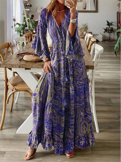 Boho-maxiklänning med flytande passform och detaljer – Amira