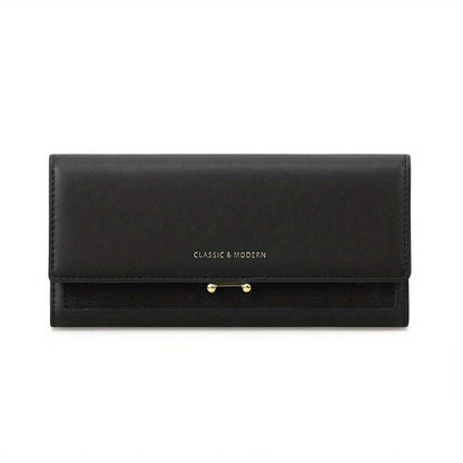 Schwarze Leder-Geldbörse, klassisch modern, Damen-Portemonnaie, elegant, stilvoll.