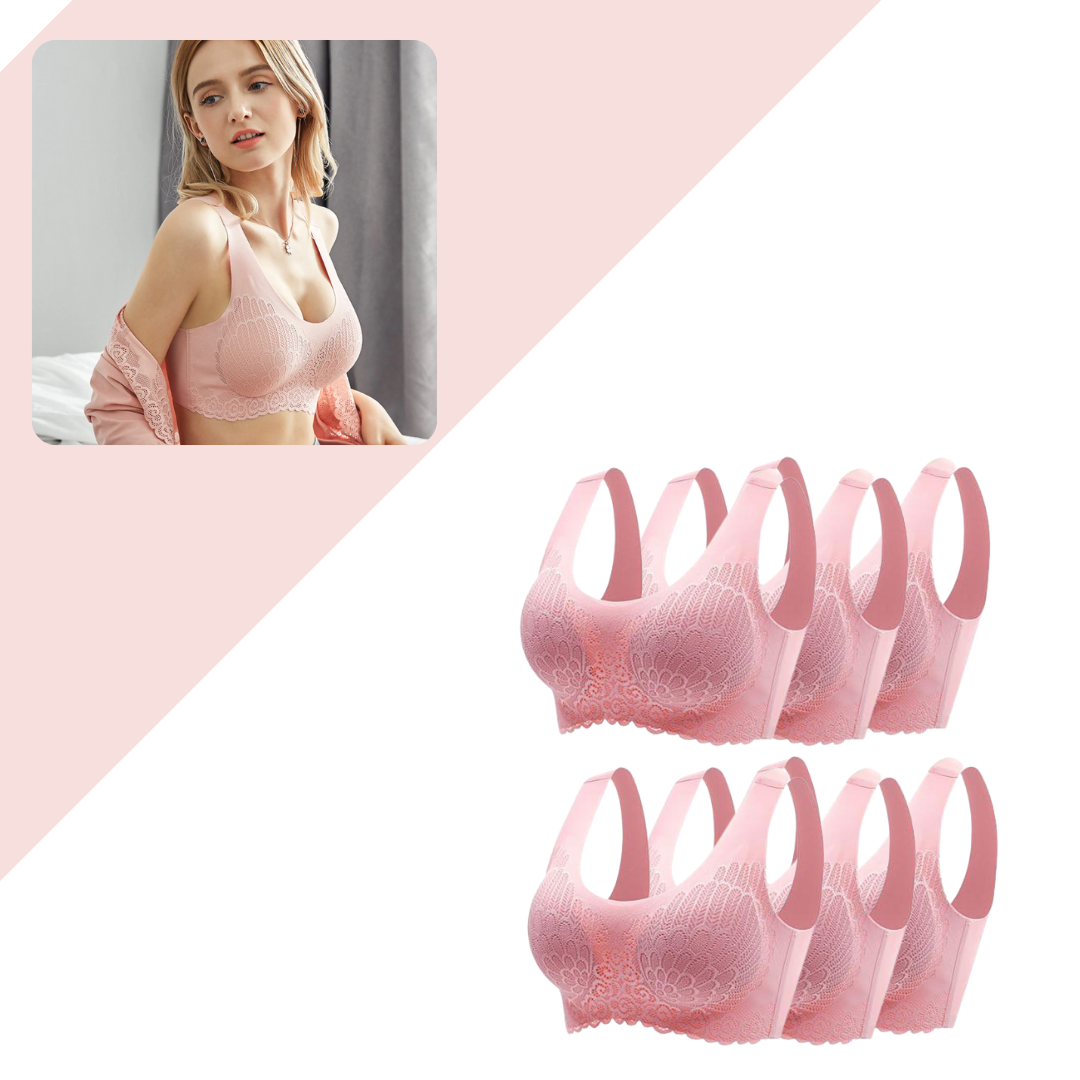 Sechserpack rosa Spitzen-BHs für Damen, nahtlos, bequem, modisch, Unterwäsche-Set.