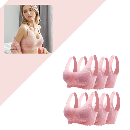 Sechserpack rosa Spitzen-BHs für Damen, nahtlos, bequem, modisch, Unterwäsche-Set.
