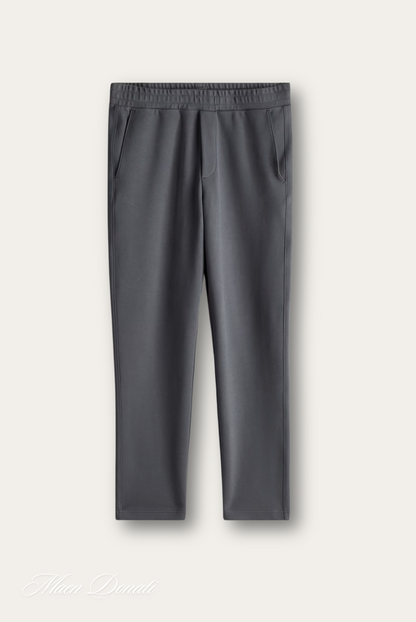 Graue Lederhose für Damen, elastischer Bund, modisch, elegant, hochwertig.