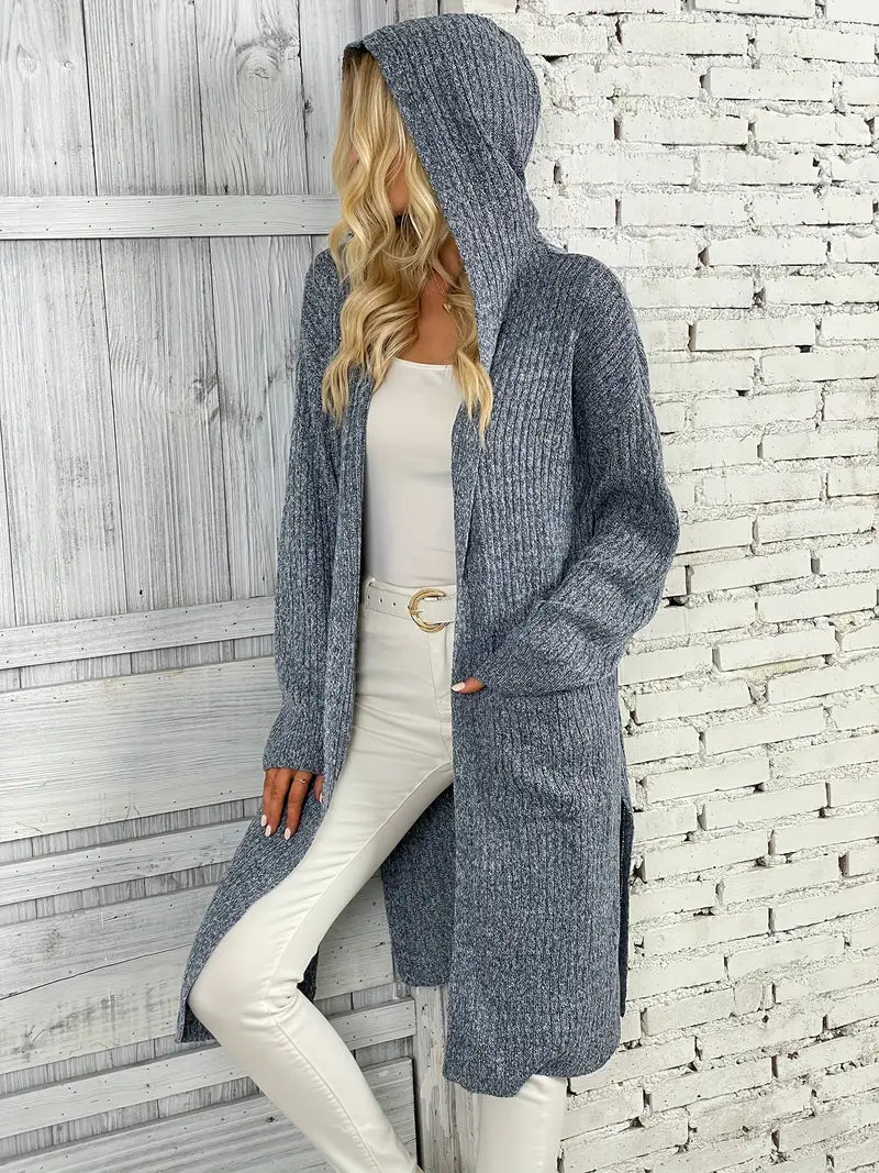 Lång damstickad cardigan för höst och vinter – Elara