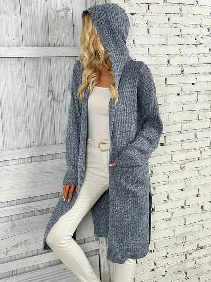 Lång damstickad cardigan för höst och vinter – Elara