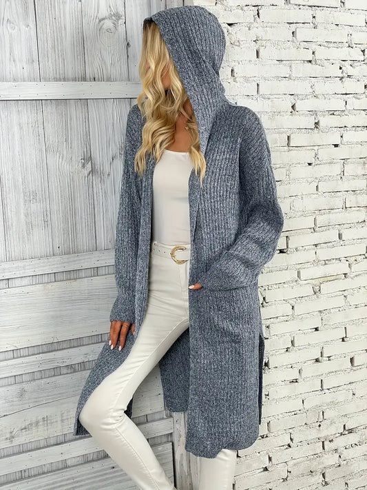 Lång damstickad cardigan för höst och vinter – Elara