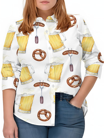 Dam Plus Size-blus med heltryck – Greta Oktoberfest 2026