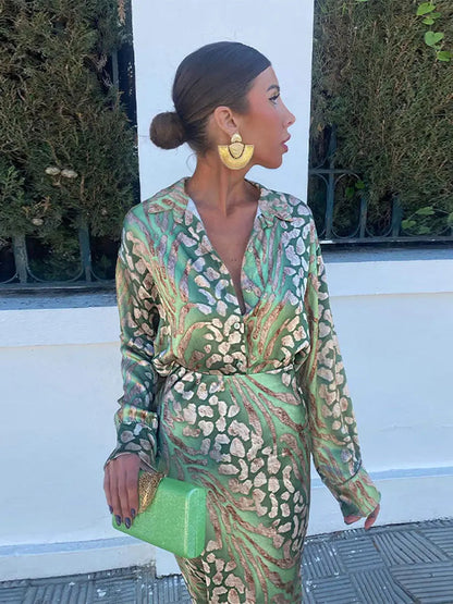 Färgglad höstklänning med lyxmönster - Elena