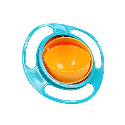 Rutschfeste, drehbare Schüssel für Kinder, blau-orange, aus Kunststoff, spill-proof Design.