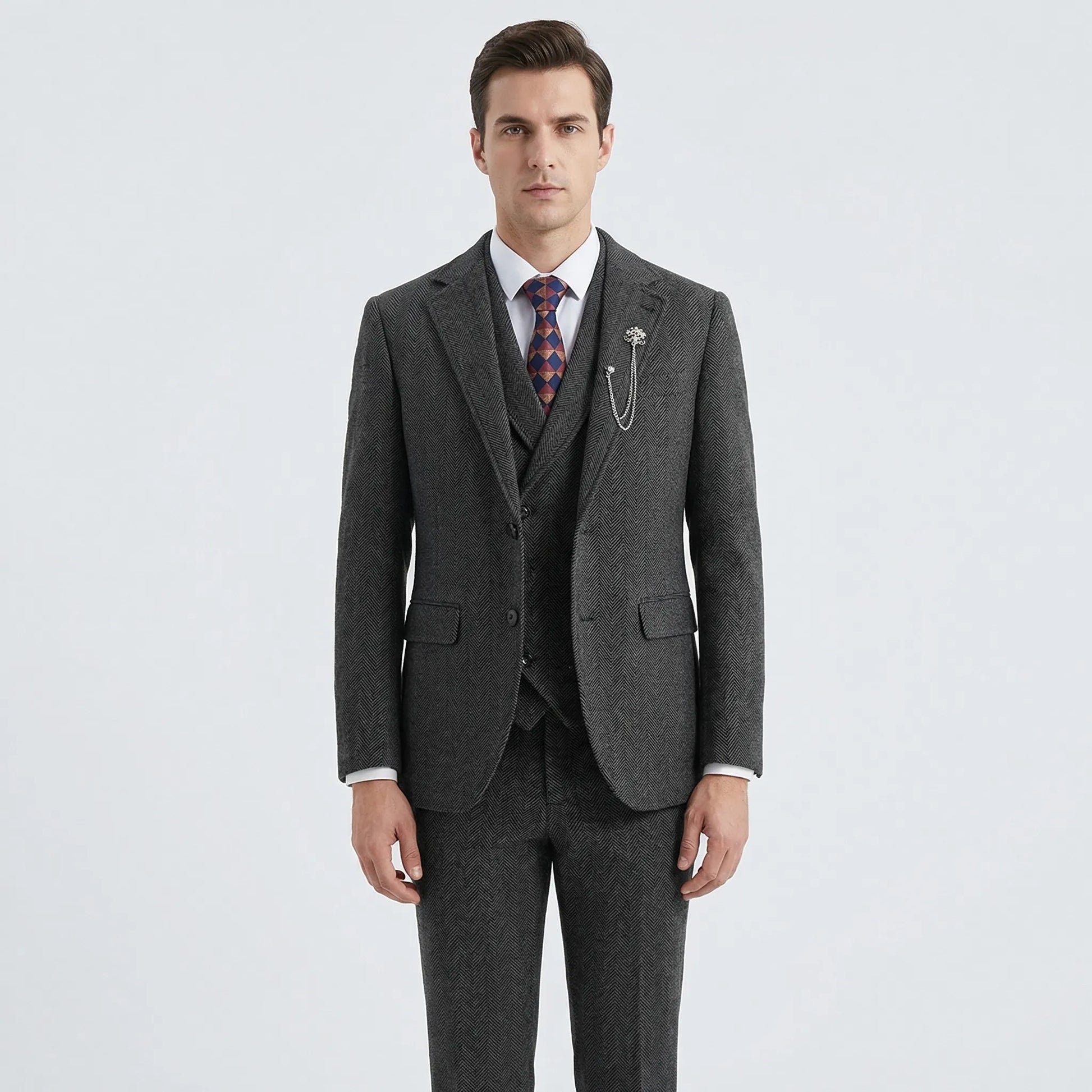 3-Piece Herringbone Patterned Suit - Leonard