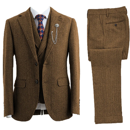 3-Piece Herringbone Patterned Suit - Leonard