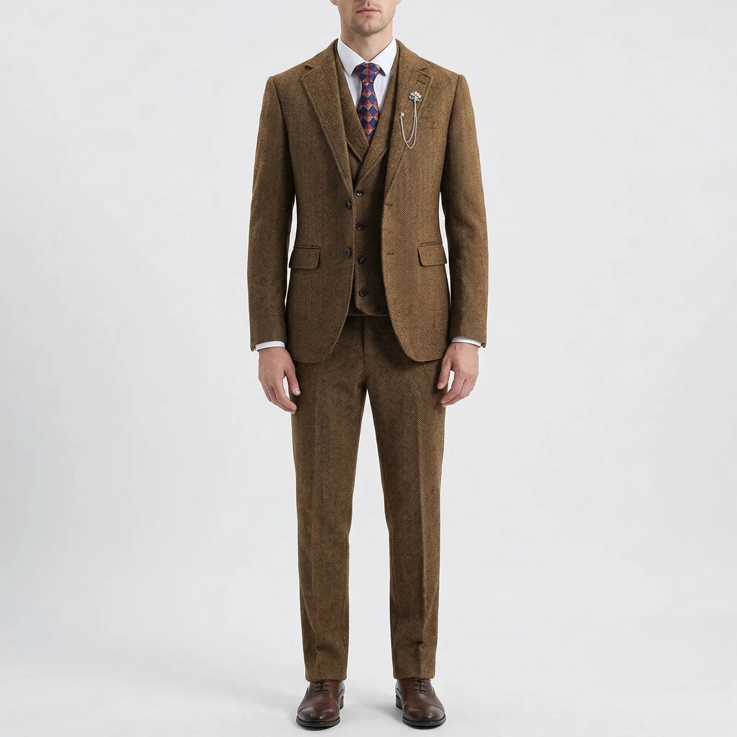 3-Piece Herringbone Patterned Suit - Leonard