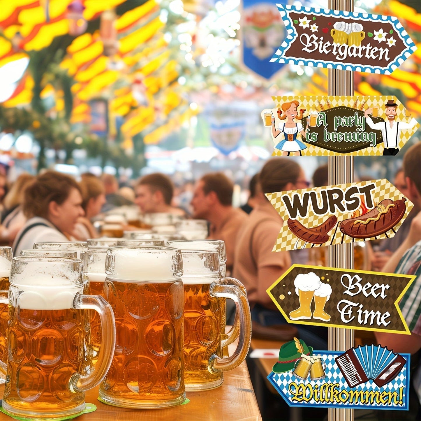 Oktoberfest Festdekoration skyltar 3 set (varje 10 stycken) – WiesnSkyltSet Oktoberfest 2026