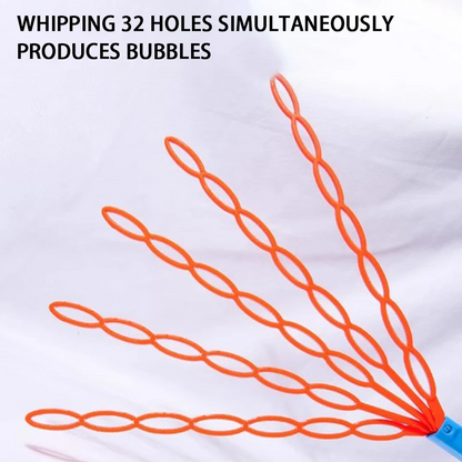 Orangefarbener Bubble-Wand mit 32 Löchern, Seifenblasen-Spielzeug, Outdoor-Sommeraktivität.