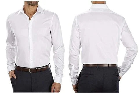 Herrenhemd weiß, langarm, klassisch, Baumwolle, Business, elegant, Vorder- und Rückansicht.