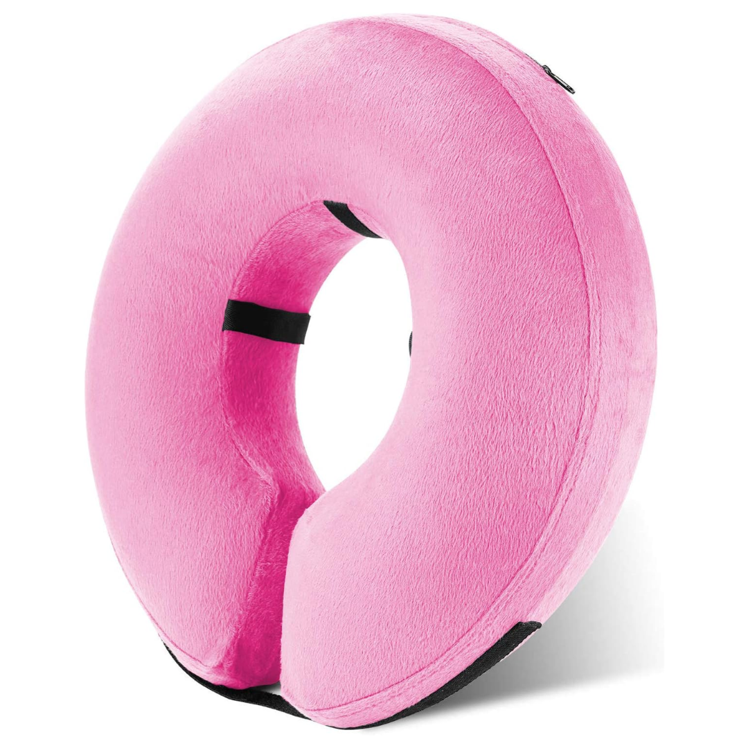 Rosa Nackenkissen aus Memory-Schaum, ergonomisch, ideal für Reisen und Entspannung.
